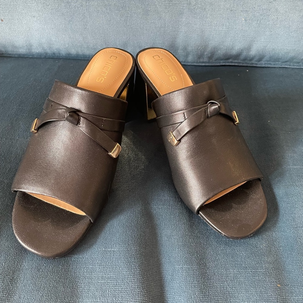 Chico’s Size 8.5 US Black Mule with Gold accent